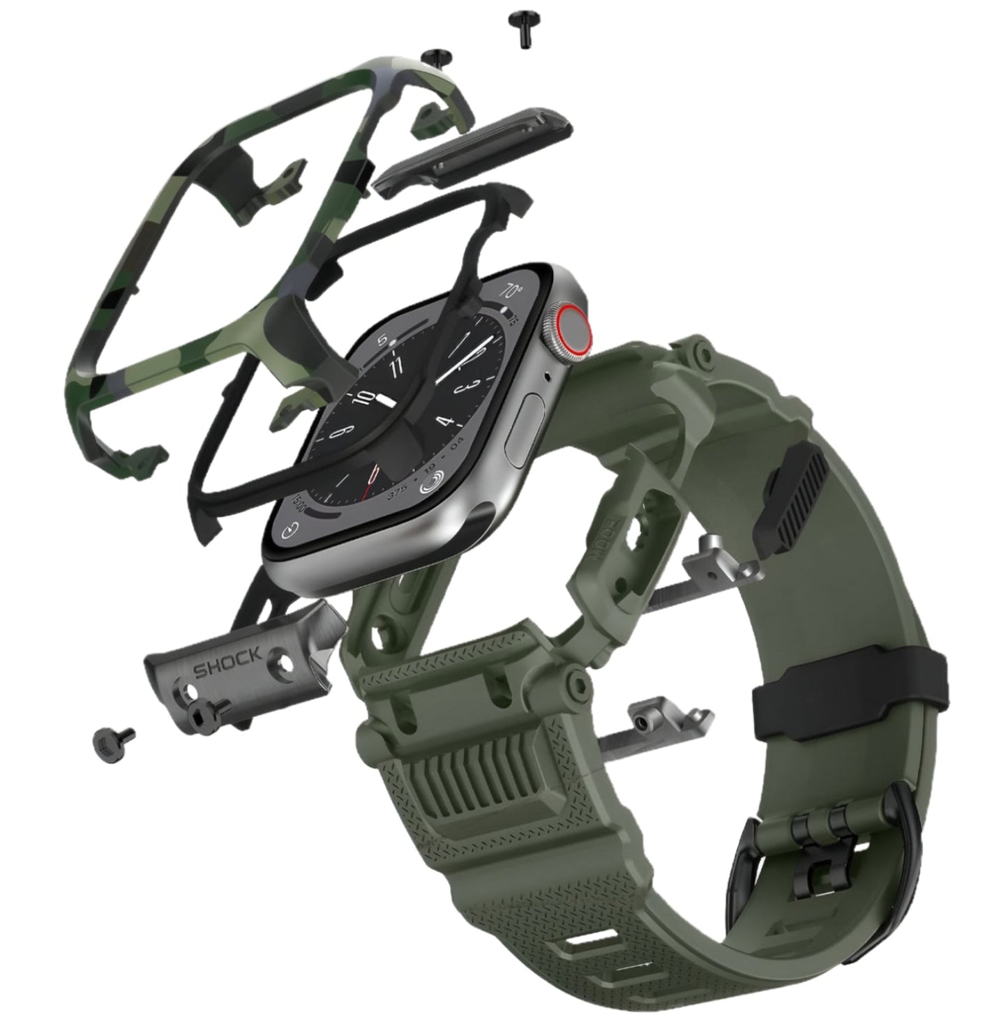 Apple watch band and case components breakdown display