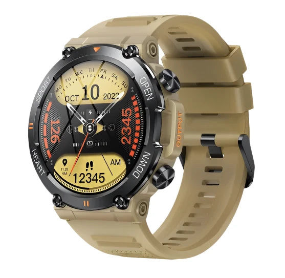 khaki rugged sports smartwatch on a white background