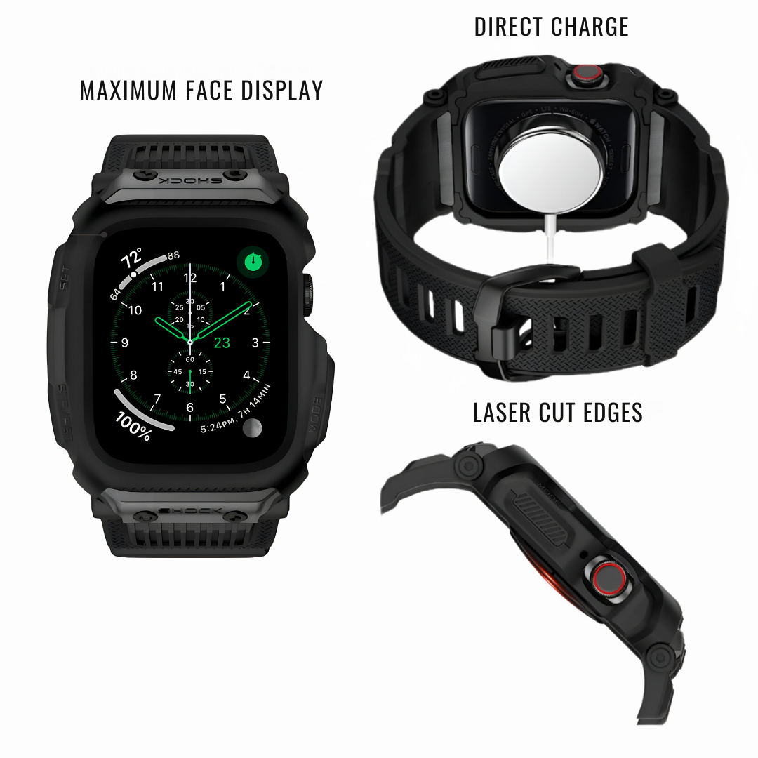 display of multiple angles of an apple watch band showing details on a white background