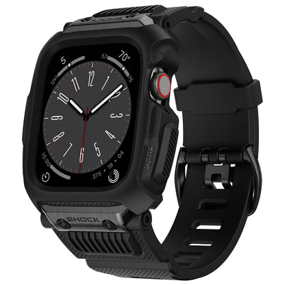 Black apple watch band on a white background