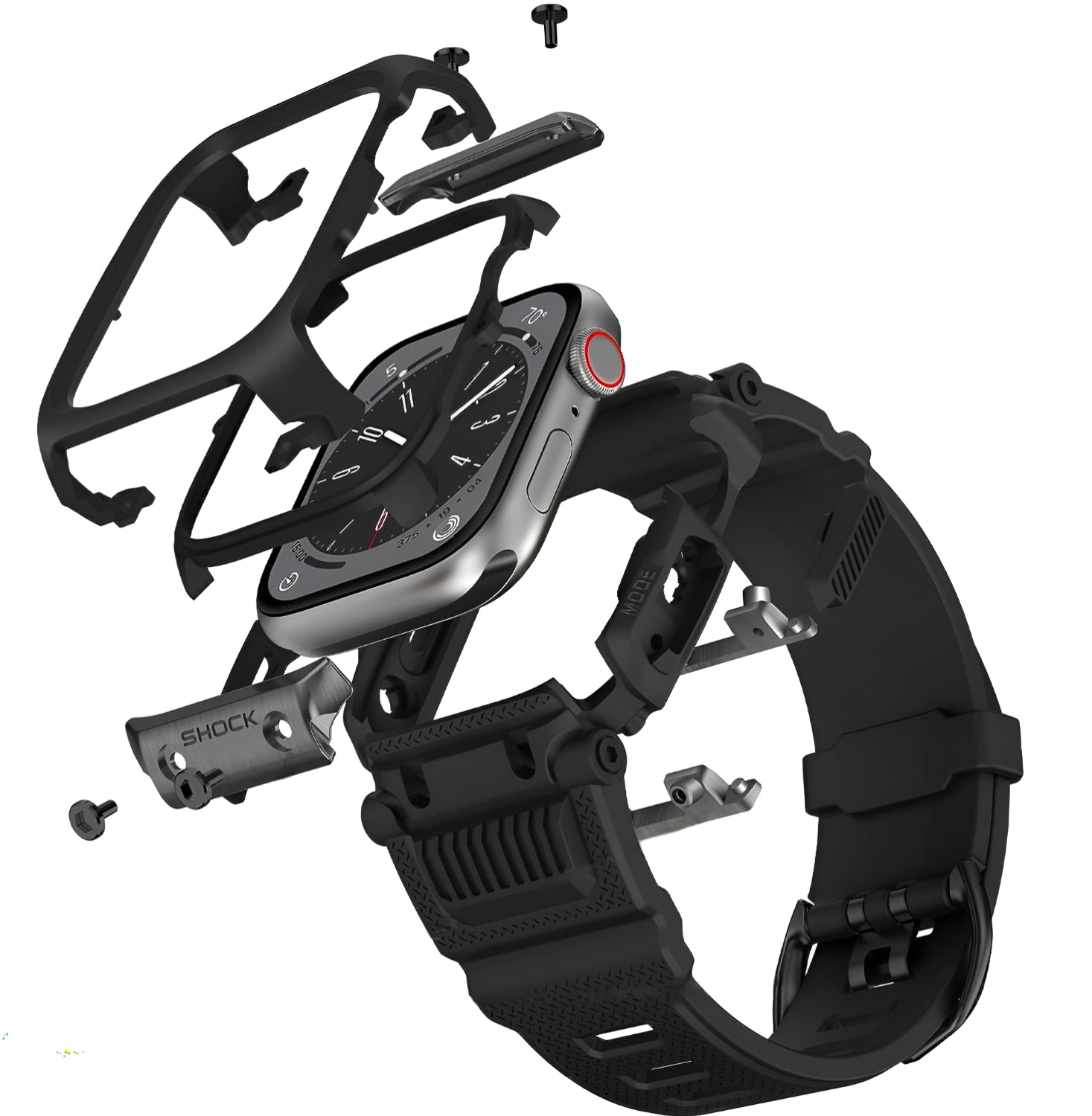 black apple watch protective band components breakdown display