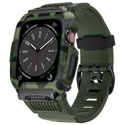 apple watch protective band in green camouflage color on a white background