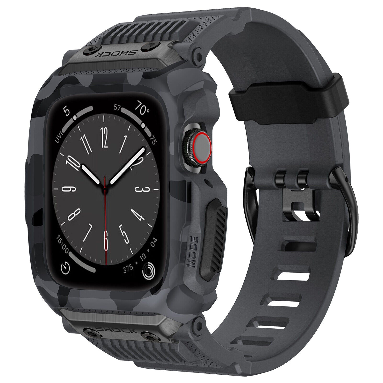 grey camouflage apple watch protective band on a white background