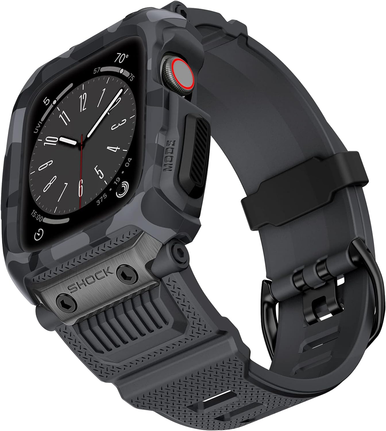 grey camouflage apple watch protective band on a white background