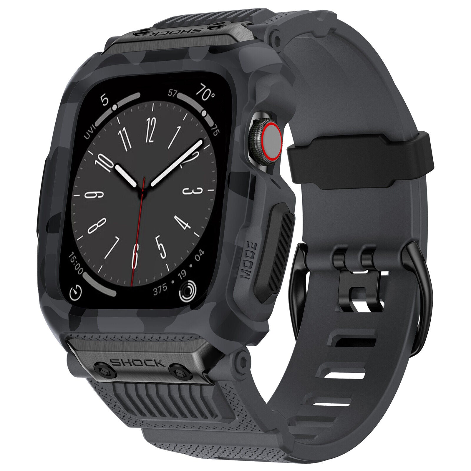 grey camouflage rugged apple watch protective band and case