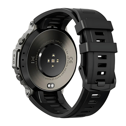 Black rugged smartwatch on a white background