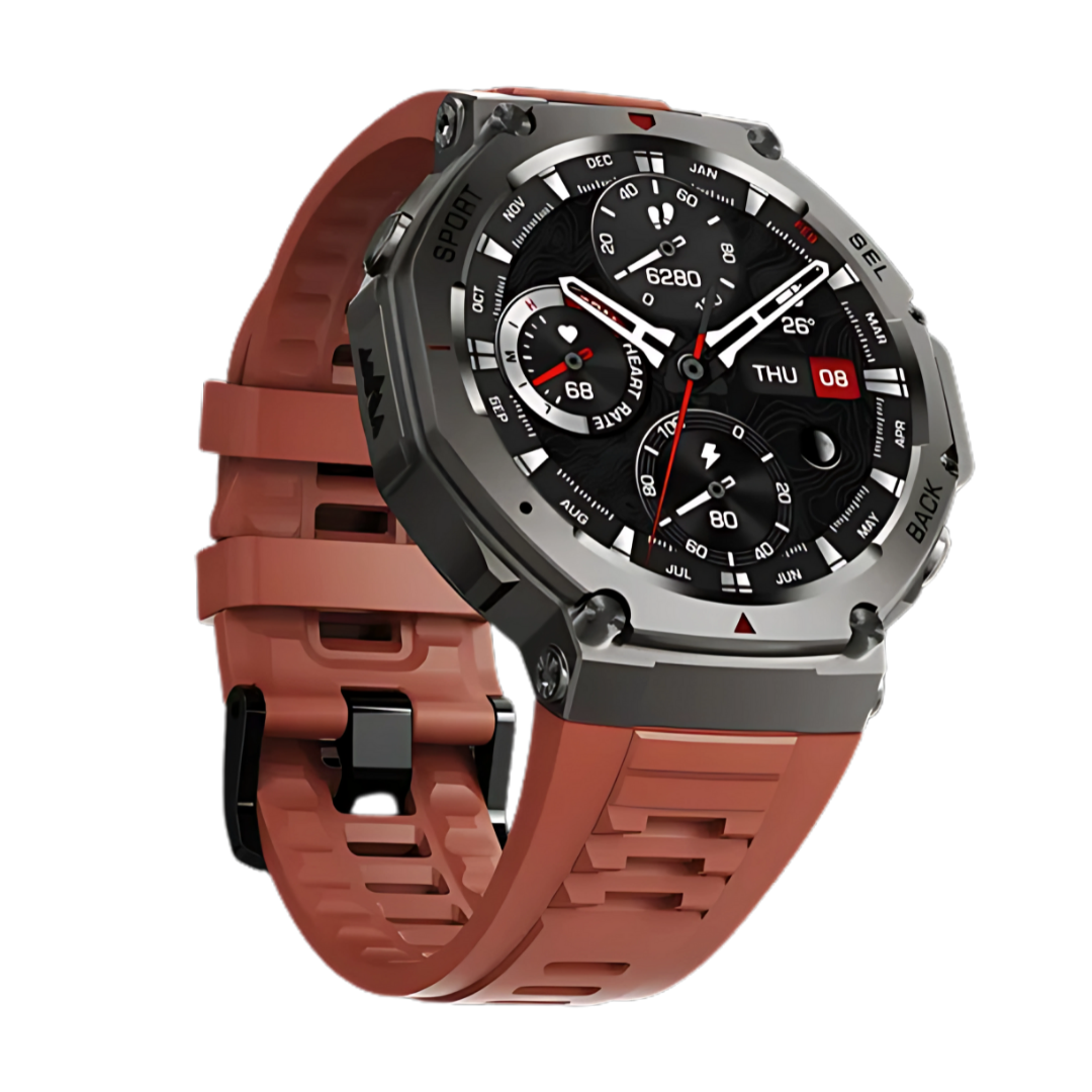 Smartwatch with a red strap on a white background