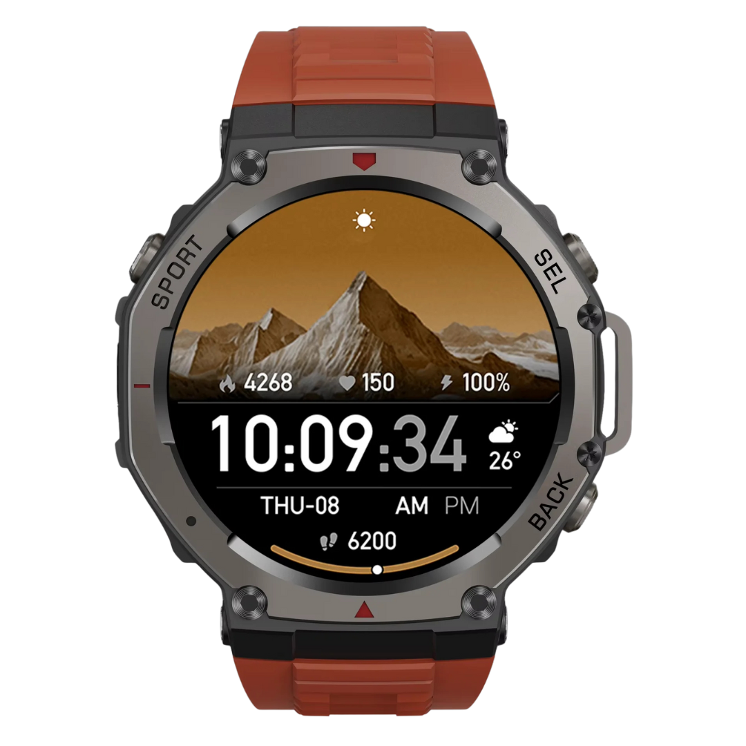 Smartwatch with a mountain display on a white background