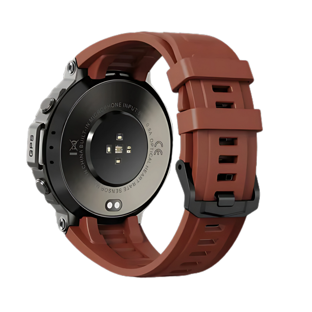 Smartwatch with a red strap on a white background