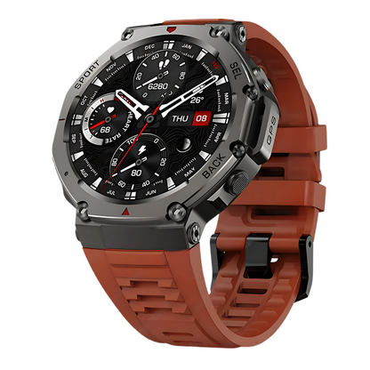 Smartwatch with a red strap on a white background