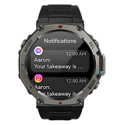 Smartwatch displaying notifications on a white background