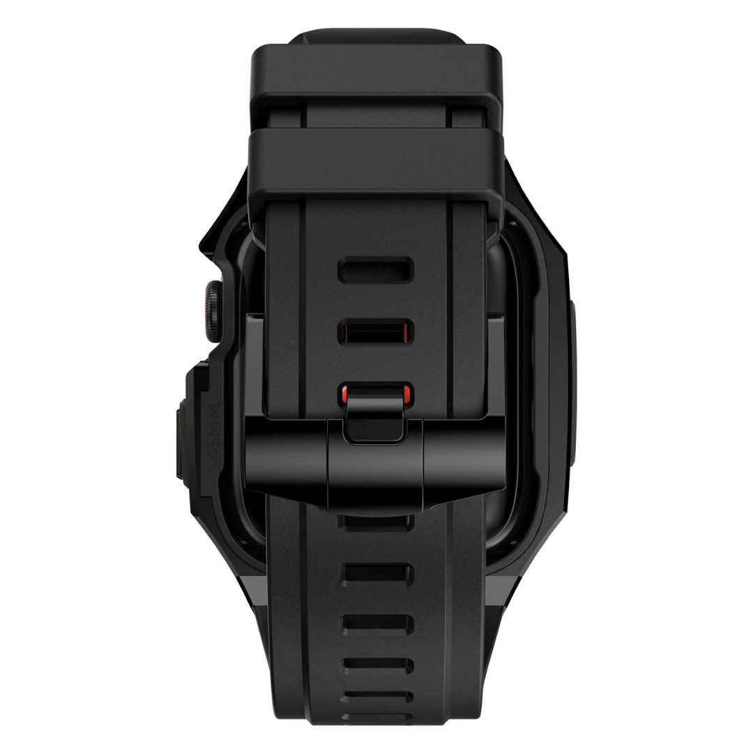 Black smartwatch back view on a white background