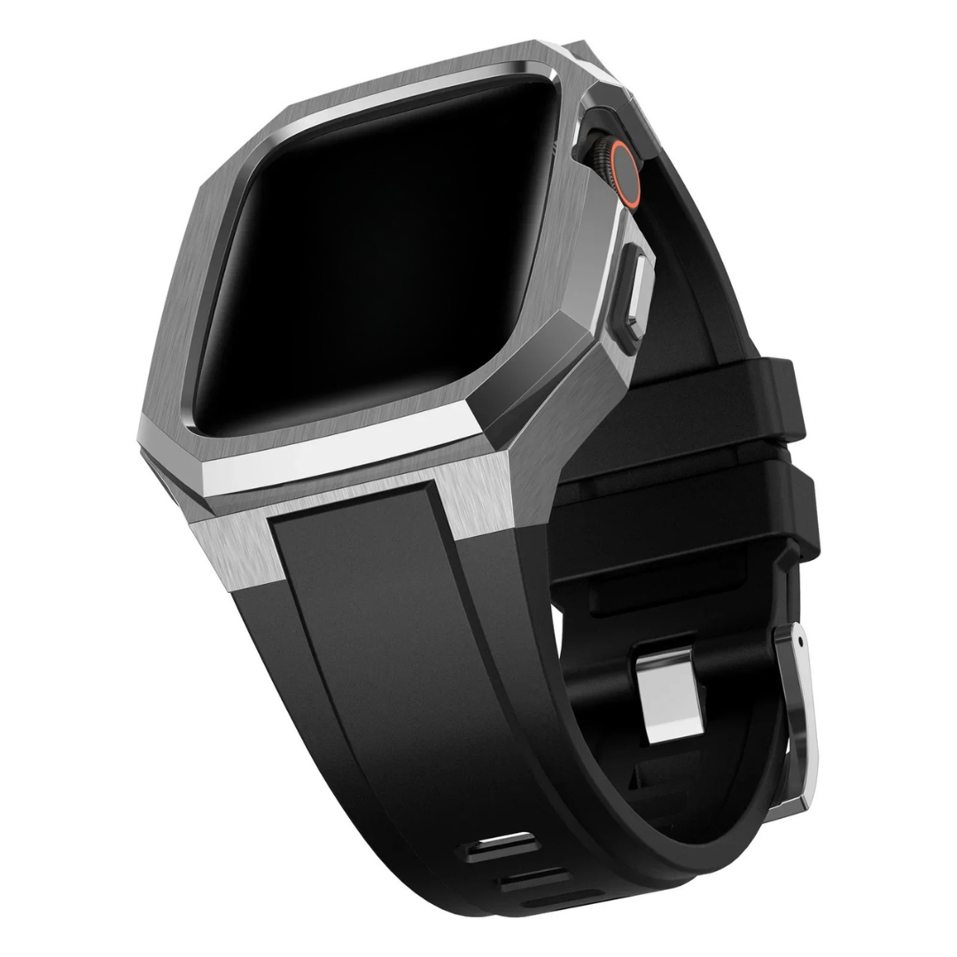 Smart watch with a black band on a white background