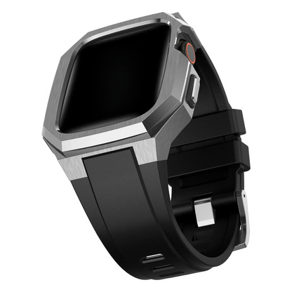 Smart watch with a black band on a white background