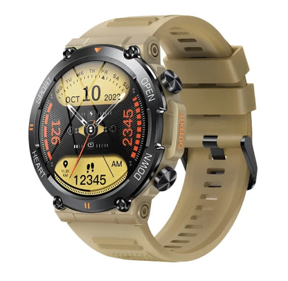 khaki rugged sports smartwatch on a white background
