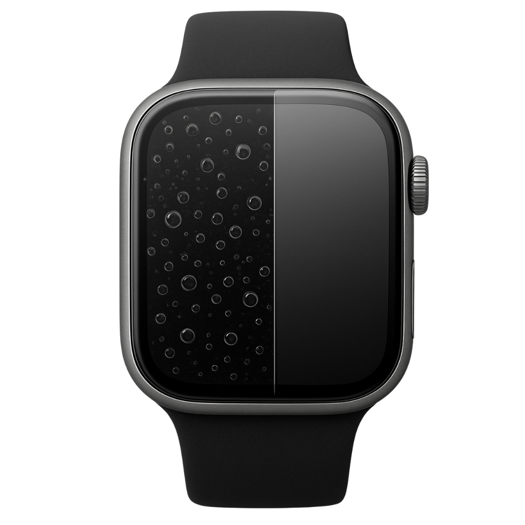 Smartwatch with black band on a white background
