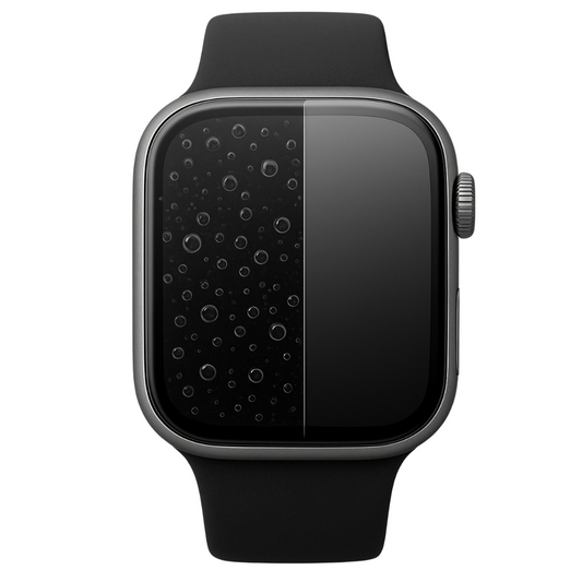 Smartwatch with black band on a white background