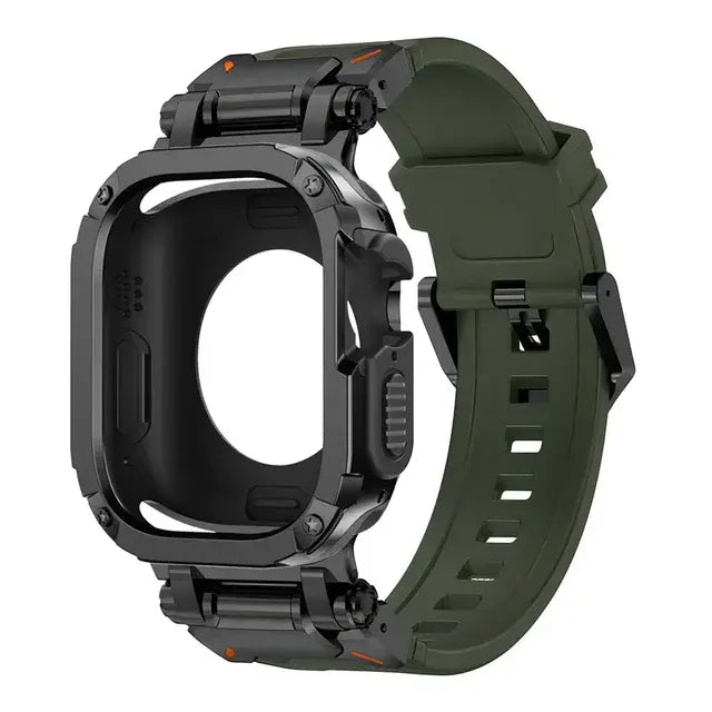 apple watch band with army green strap and black rugged case