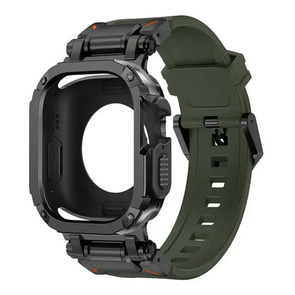apple watch band with army green strap and black rugged case