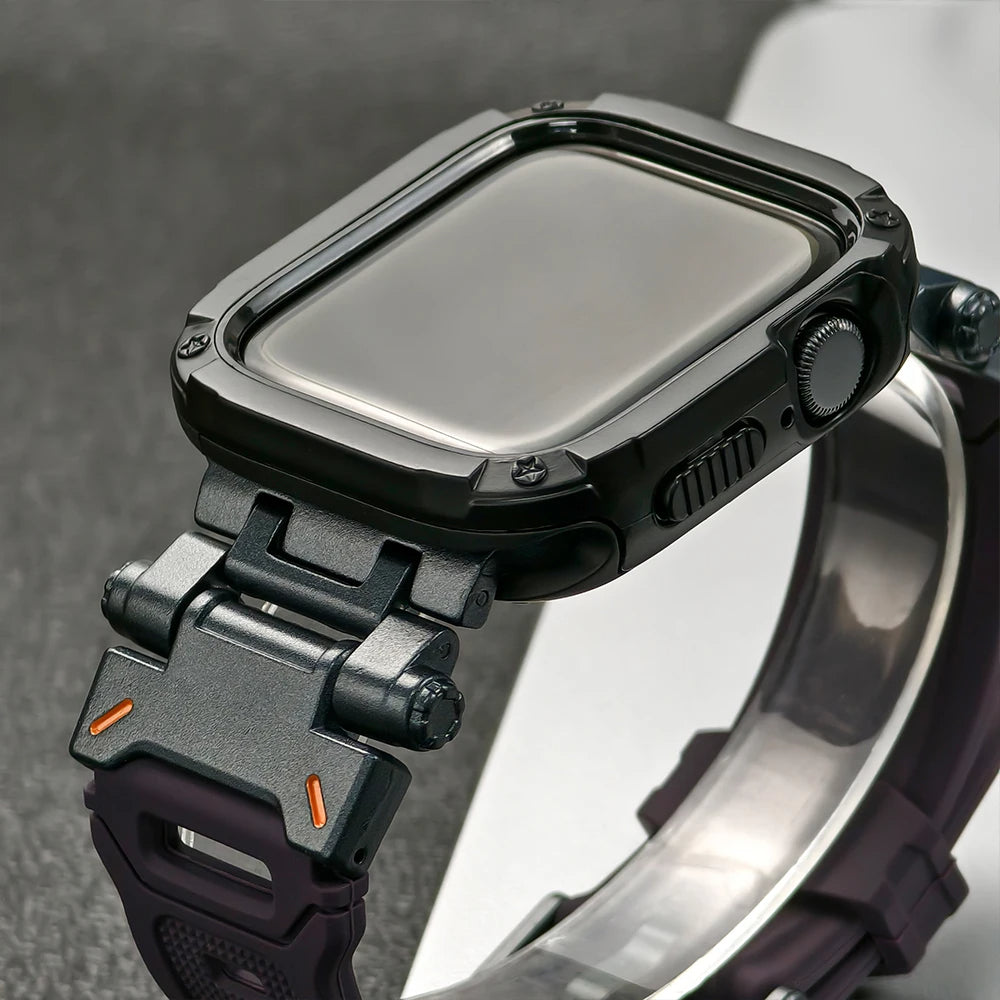 black apple watch band and case side angle