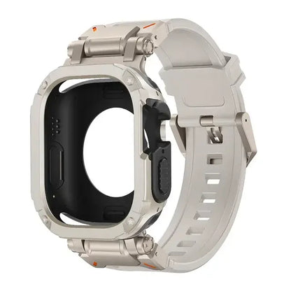 apple watch band with white strap and grey rugged case